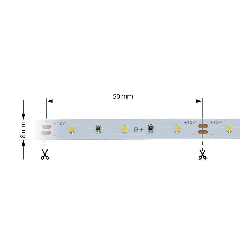 LED pás 4,8W, 12V, 60pcs/m - 2216 SMD, studená biela, IP20, šírka 8mm