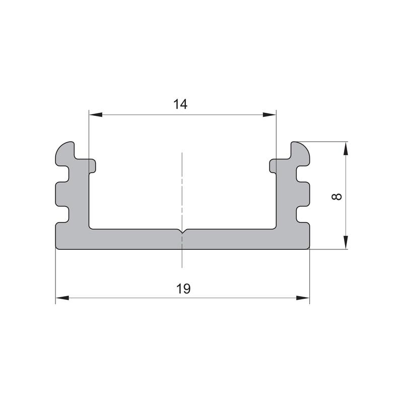 Povrchový hliníkový profil XC14, strieborný, 19x8mm
