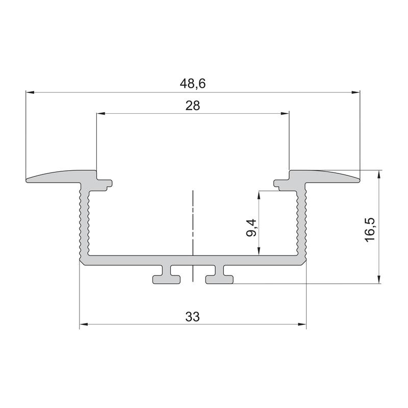 Zápustný hliníkový profil XC30, strieborný, 48,6x16,5mm
