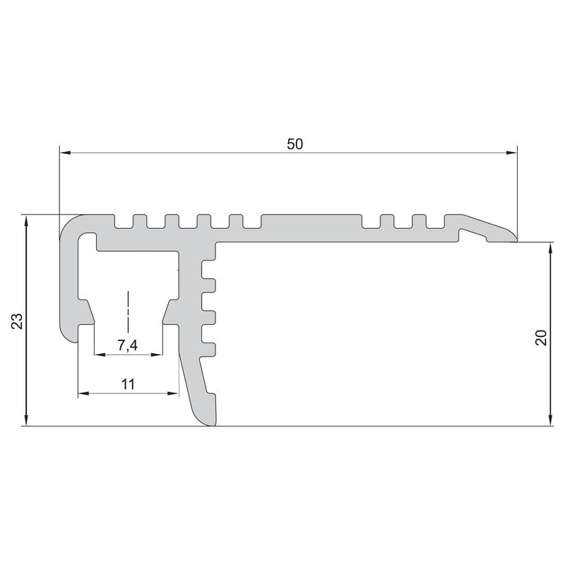 Schodový hliníkový profil XC32, strieborný, 50x23mm