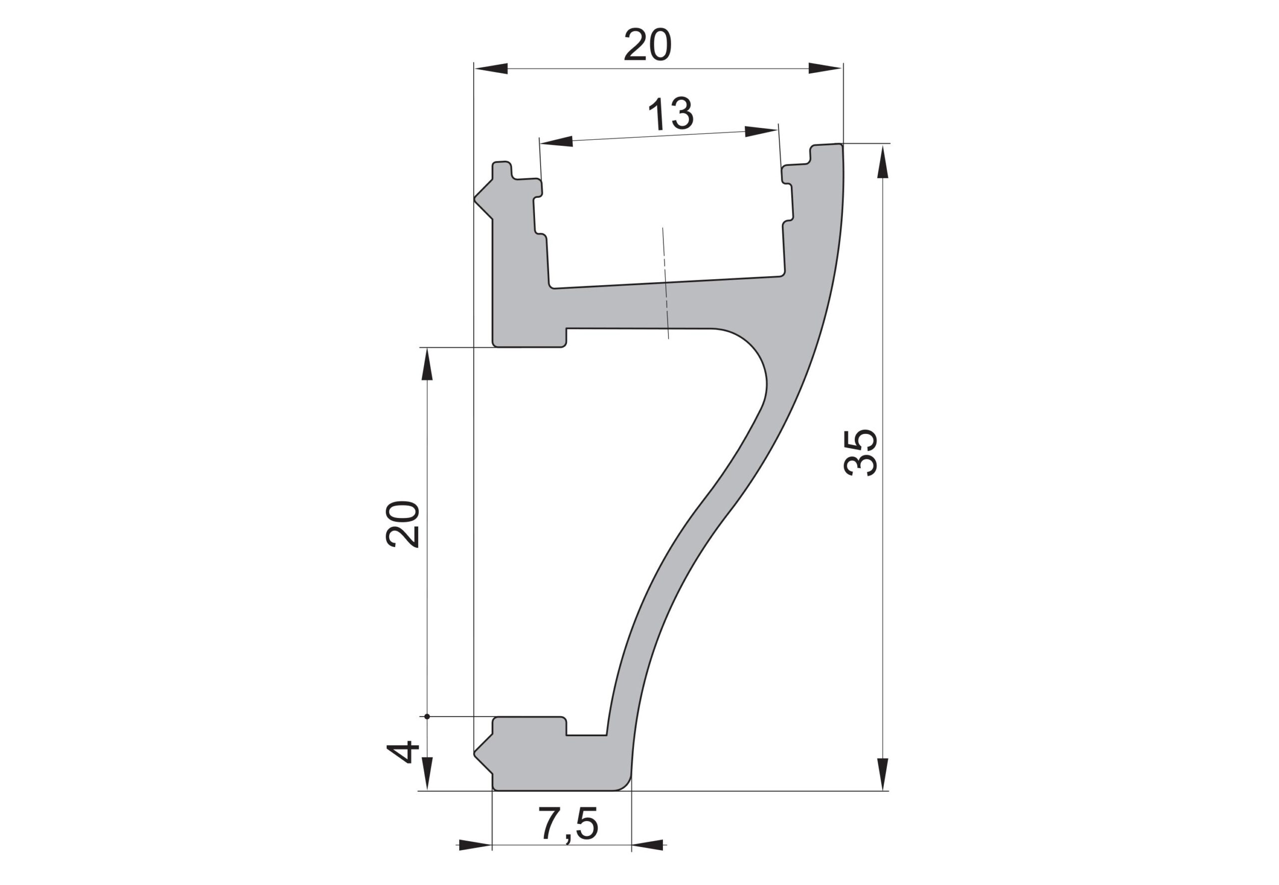 Povrchový hliníkový profil CC16, čierny, 35x20mm – Obrázok 2